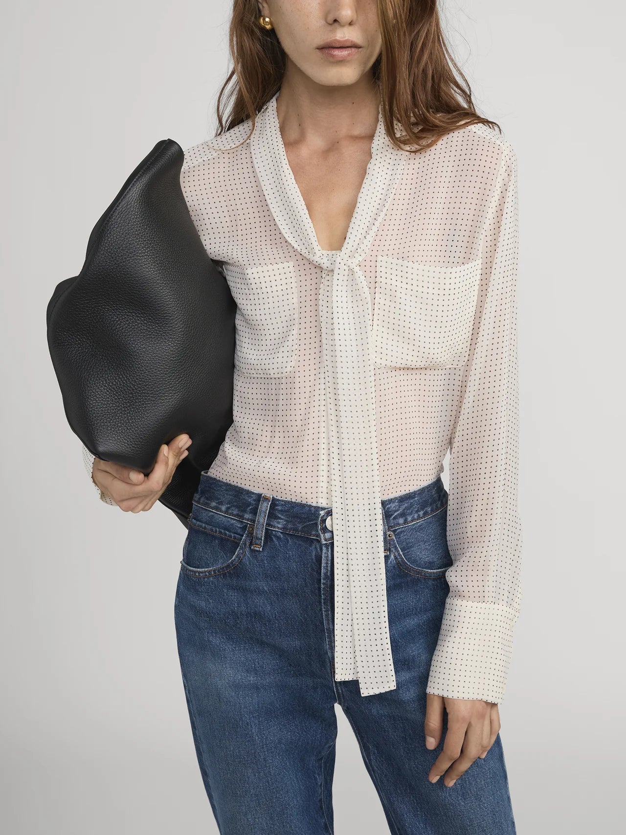 Polka Dot Modern Tie Blouse - Cream