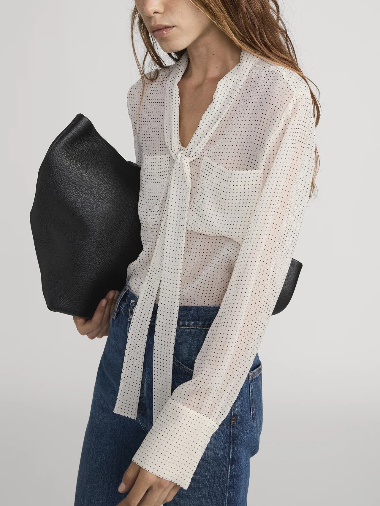 Polka Dot Modern Tie Blouse - Cream