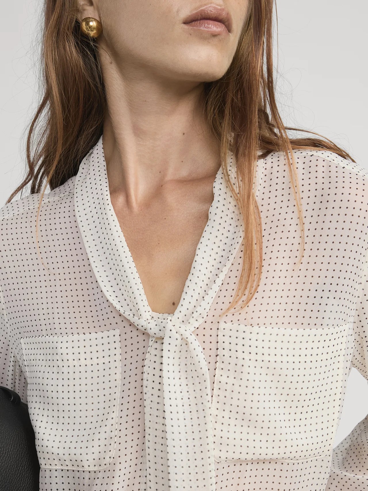 Polka Dot Modern Tie Blouse - Cream
