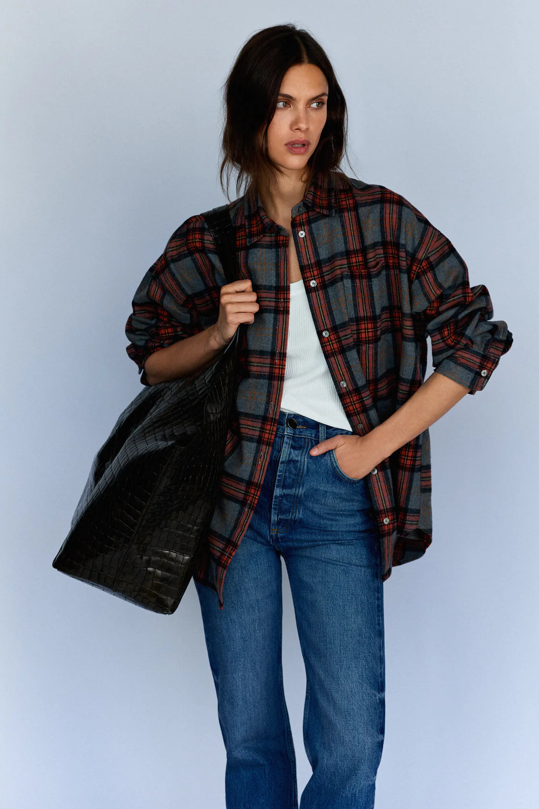 Plaid Flannel Shirt - Grey Melange