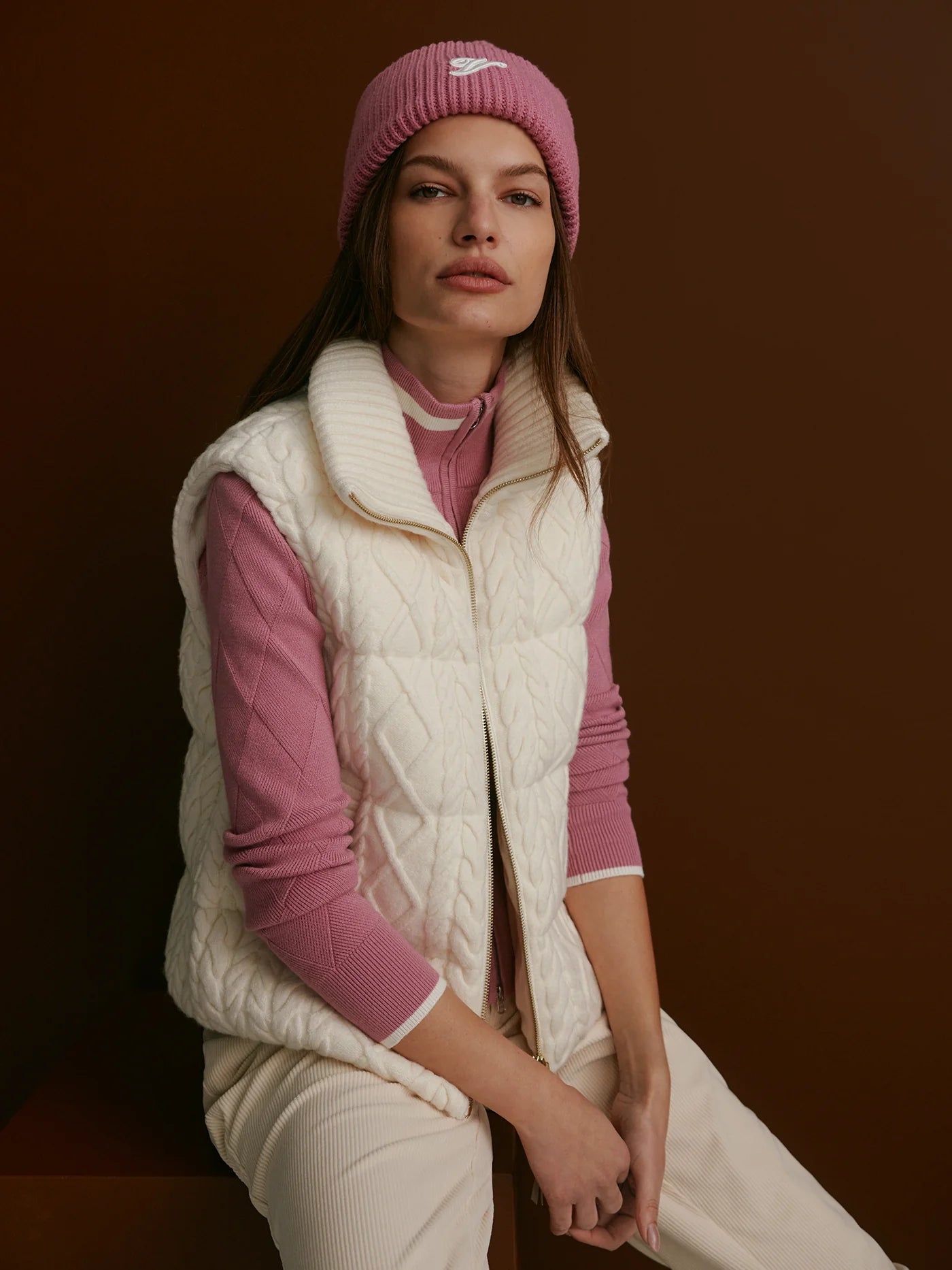 Irina Cable Knit Gilet - Egret