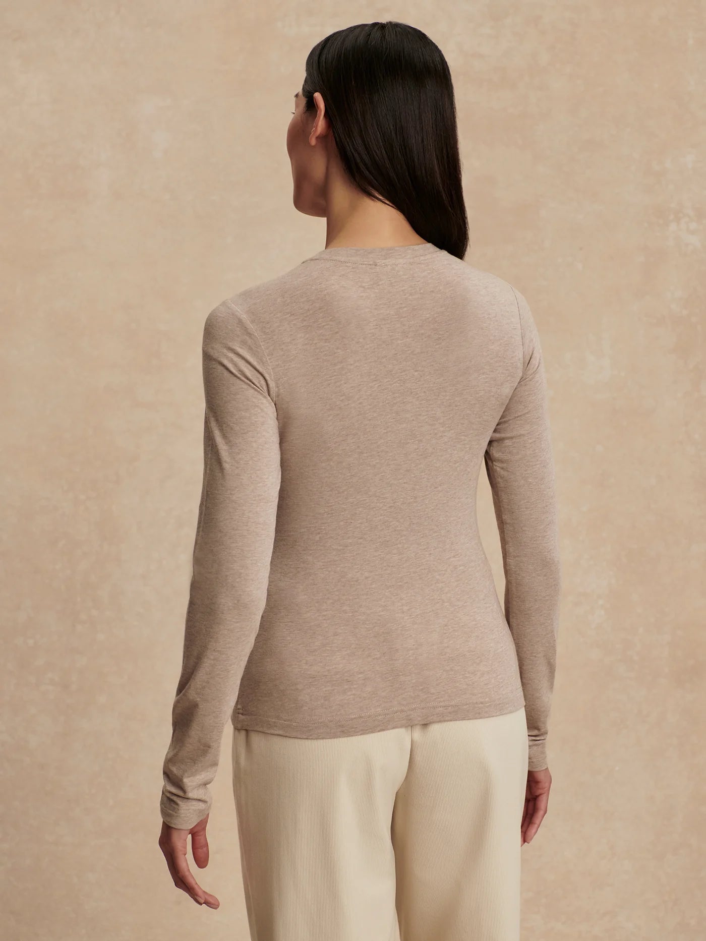 Edna Long Sleeve Fitted Tee - Taupe Marl