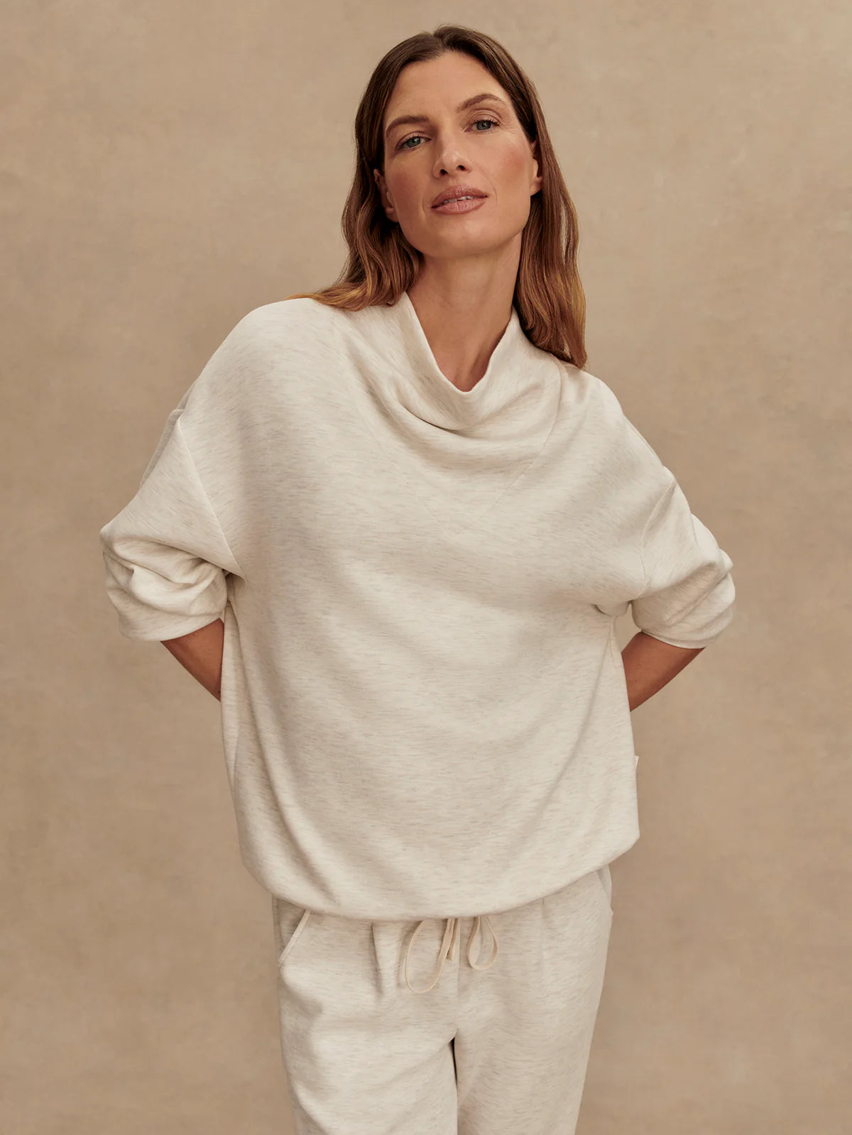 elegant cowlick long sleeve sweater ivory