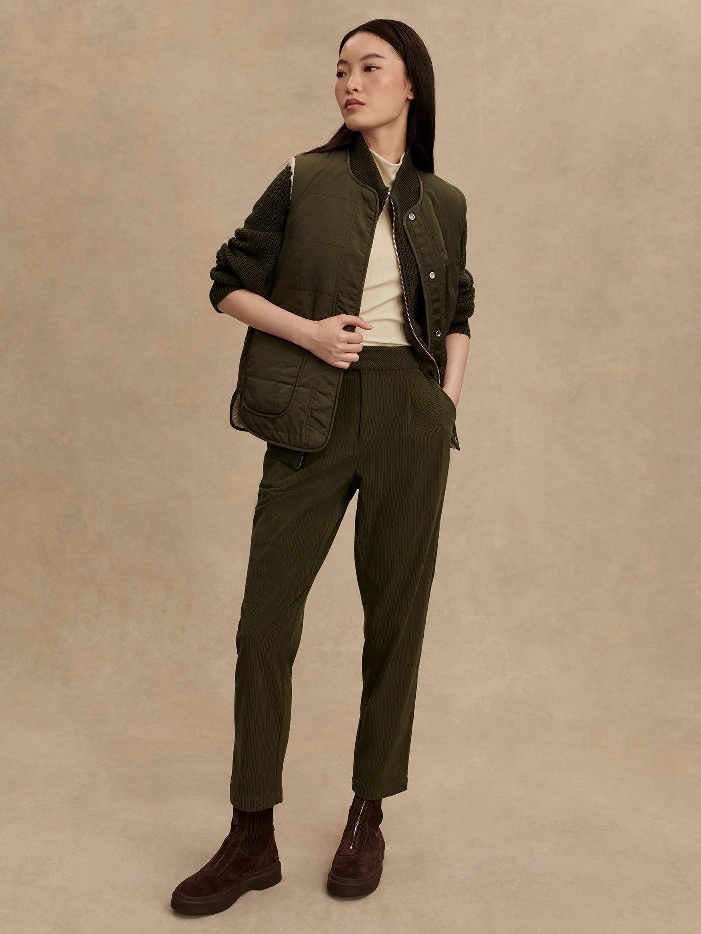 Maura Half-Zip Rib Knit - Olive Night