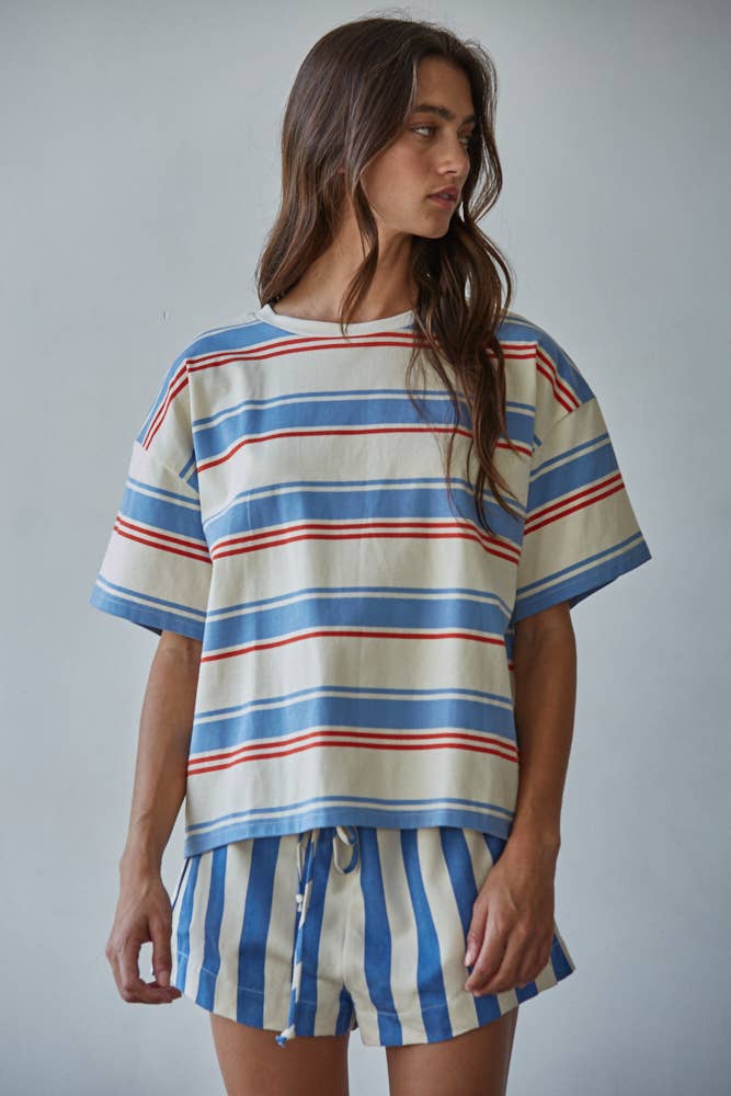 Short Sleeve Top - Cream Blue