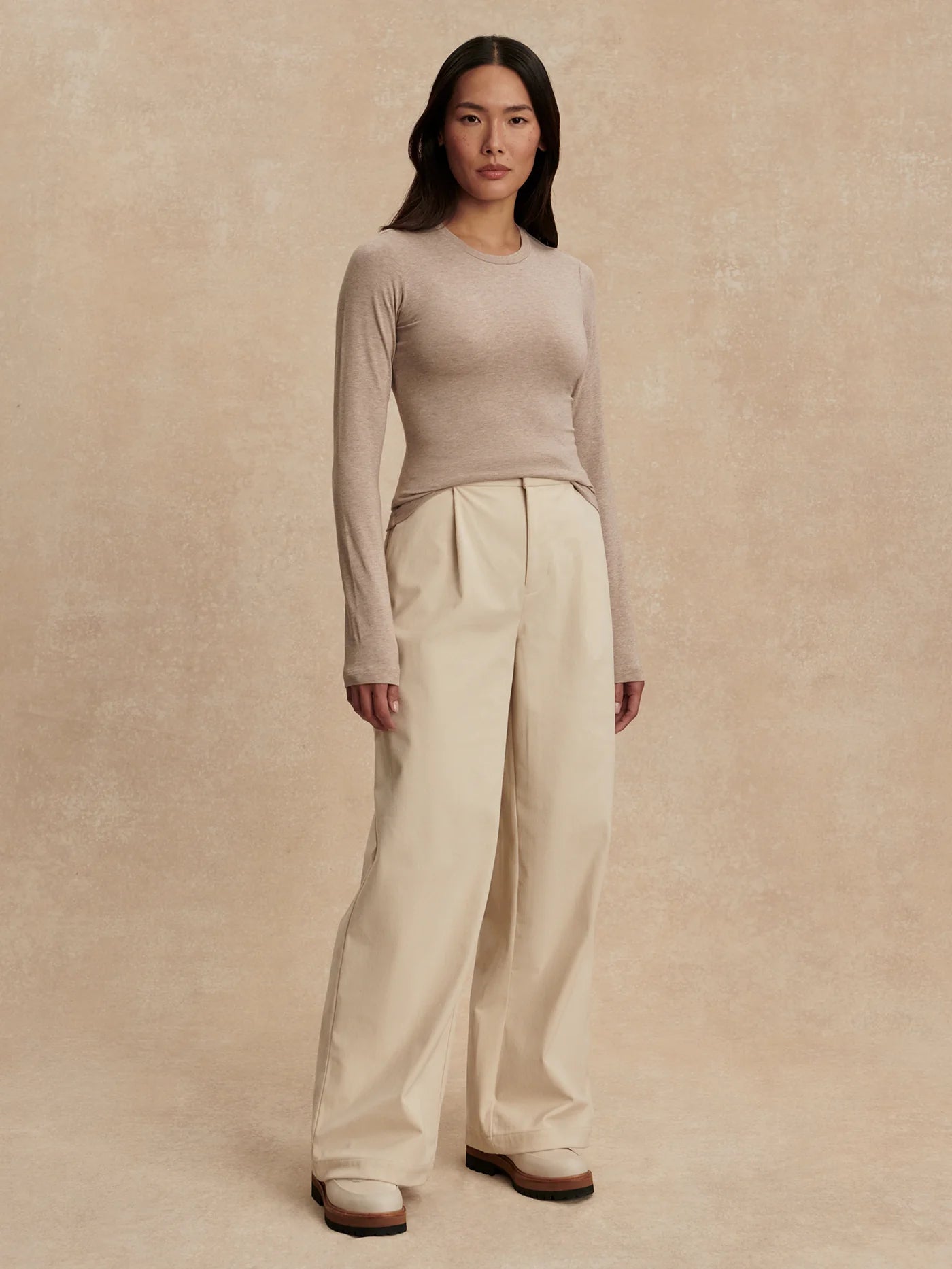 Edna Long Sleeve Fitted Tee - Taupe Marl