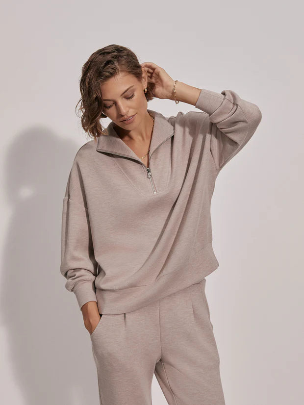 Hawley Half-Zip Sweat - Taupe Marl