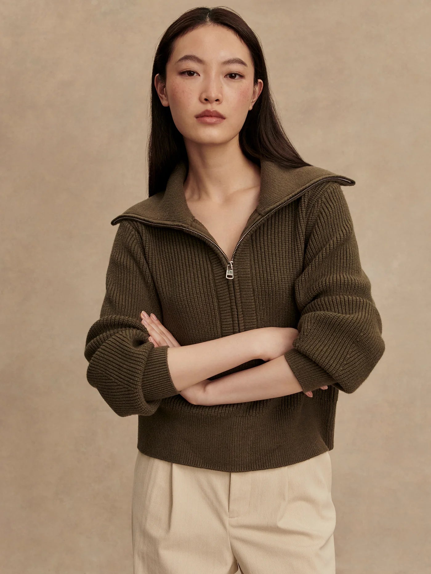 Maura Half-Zip Rib Knit - Olive Night