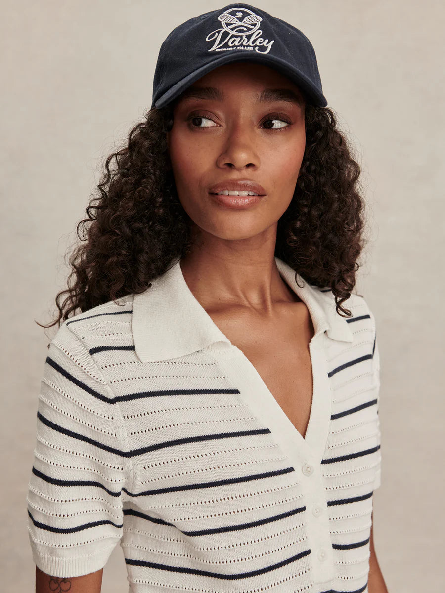 Wren Knit Polo - White/ Blue Nights