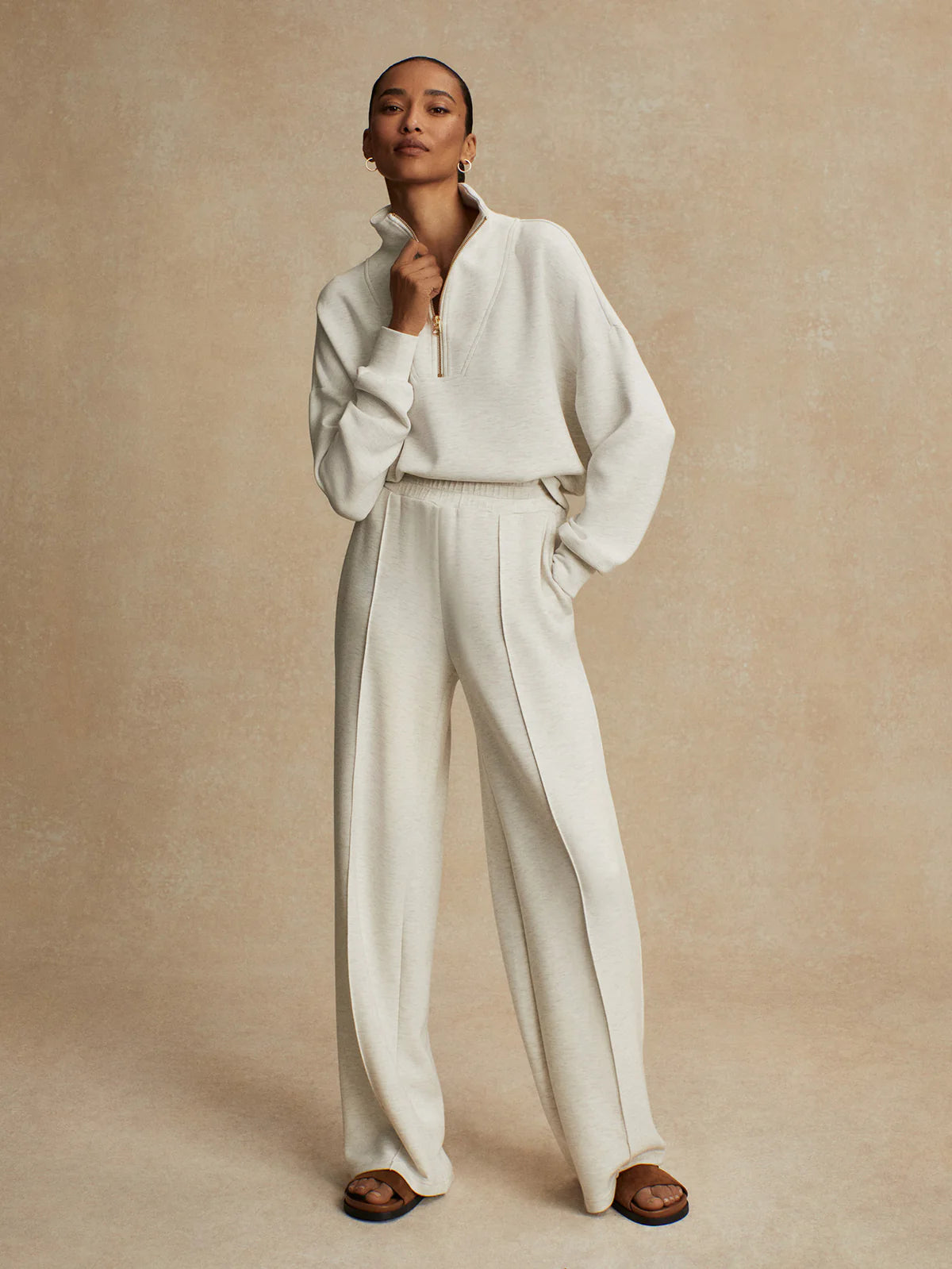 The Wide Leg Pant 30" - Ivory Marl