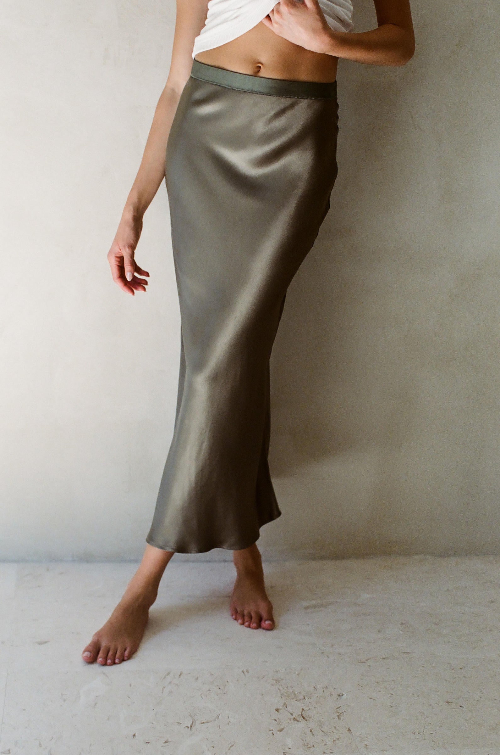 Kimberley Satin Skirt - Olive