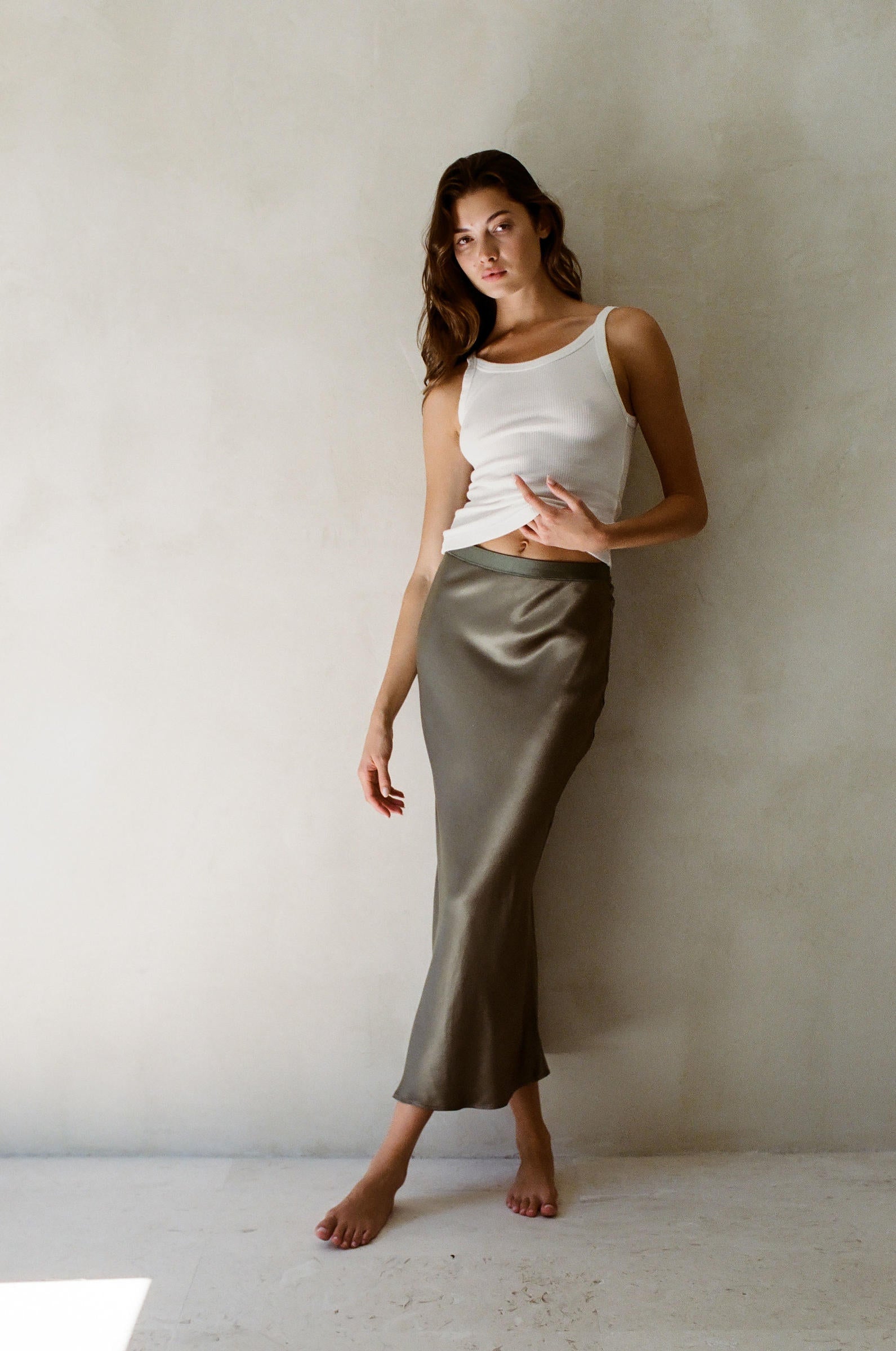 Kimberley Satin Skirt - Olive