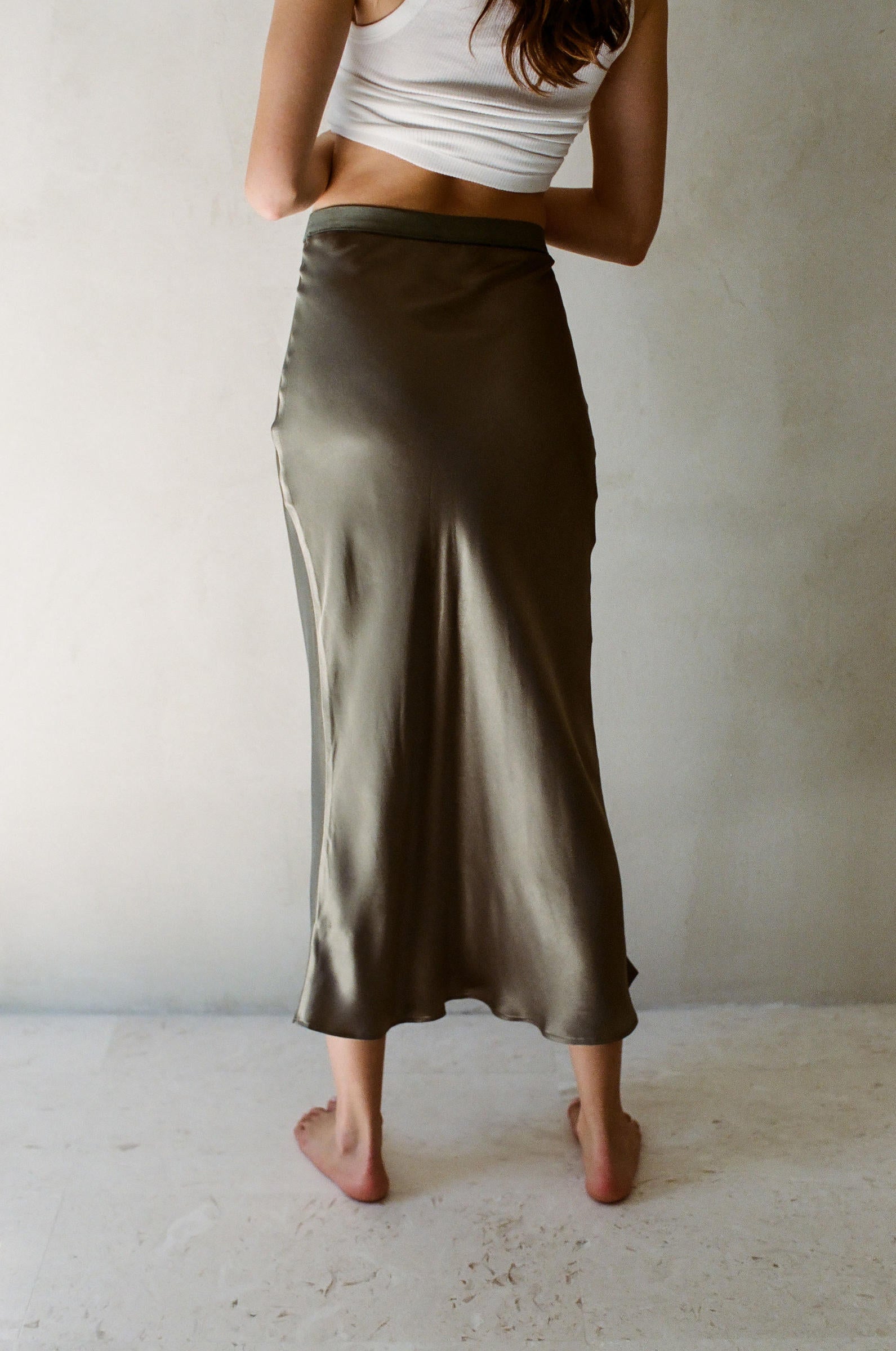 Kimberley Satin Skirt - Olive