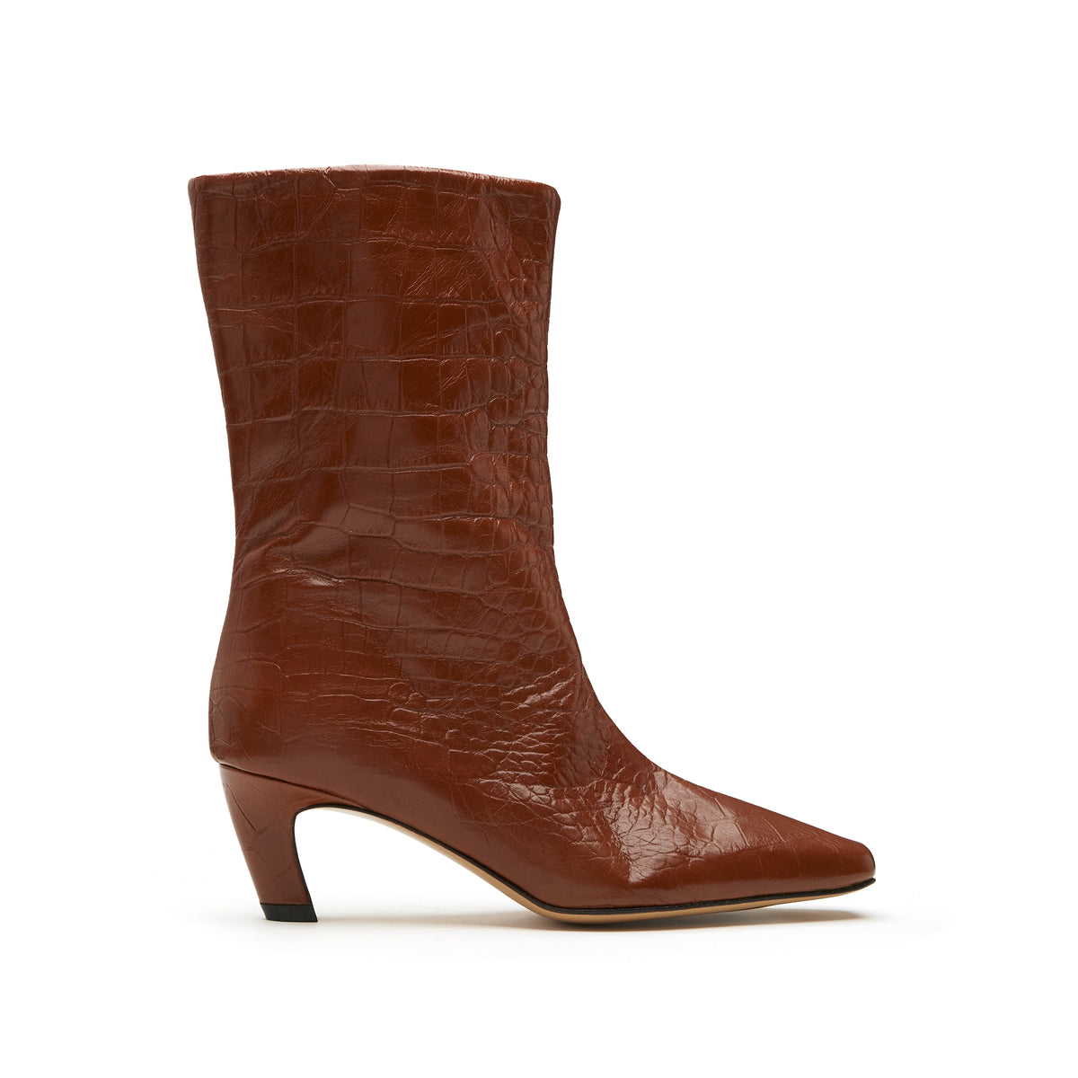 Sister x Sœur Logan tan leather ankle boot with stacked heel and elastic goring.