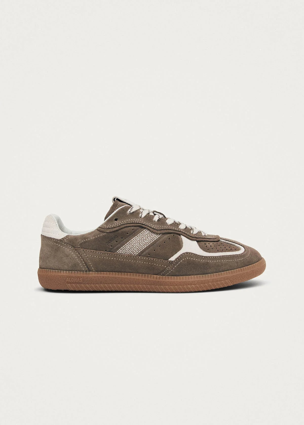 ALOHAS Tb.490 Rife low-top sneakers in taupe suede with cream leather trim and striped laces.