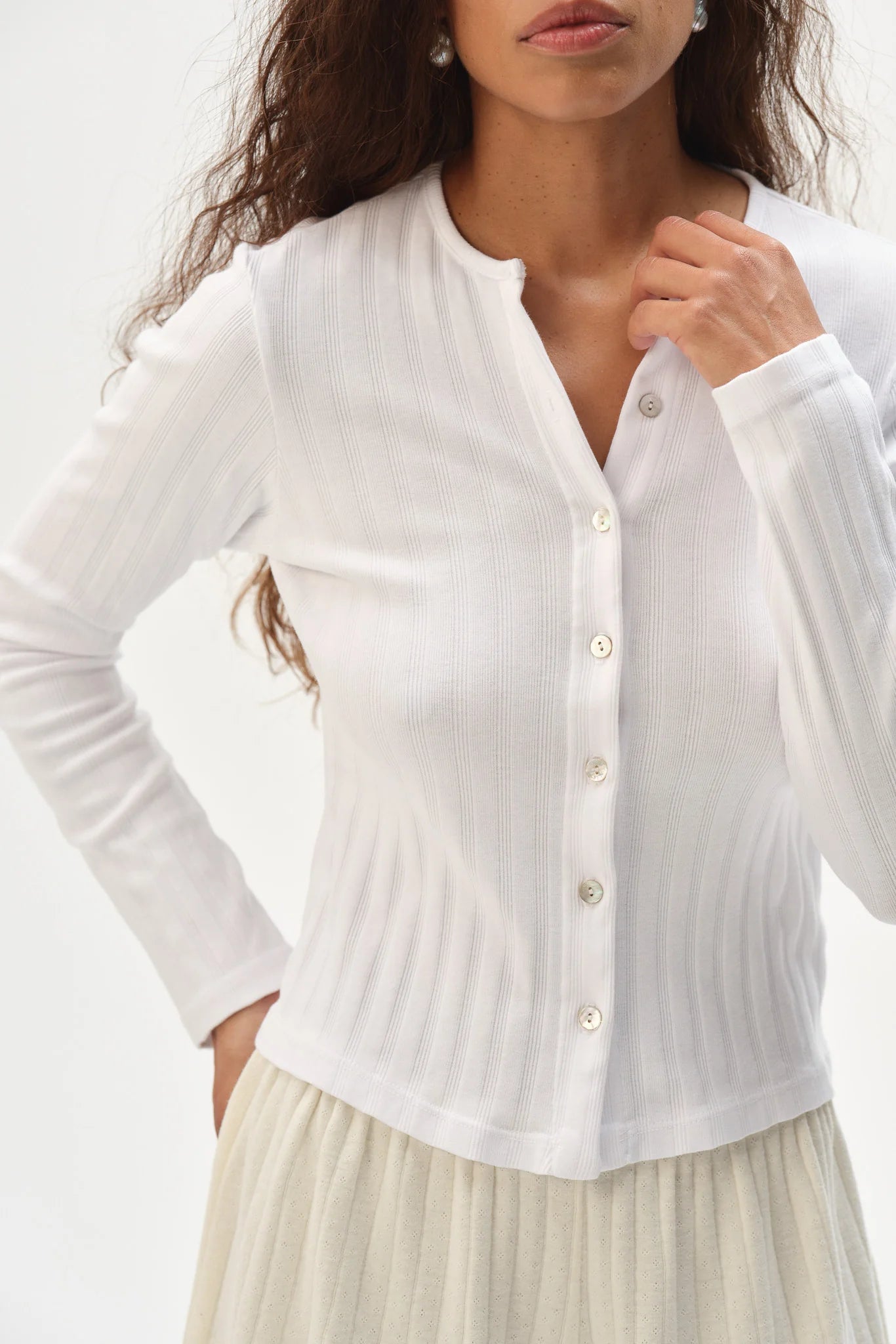 The Varied Rib Cardigan - Powder