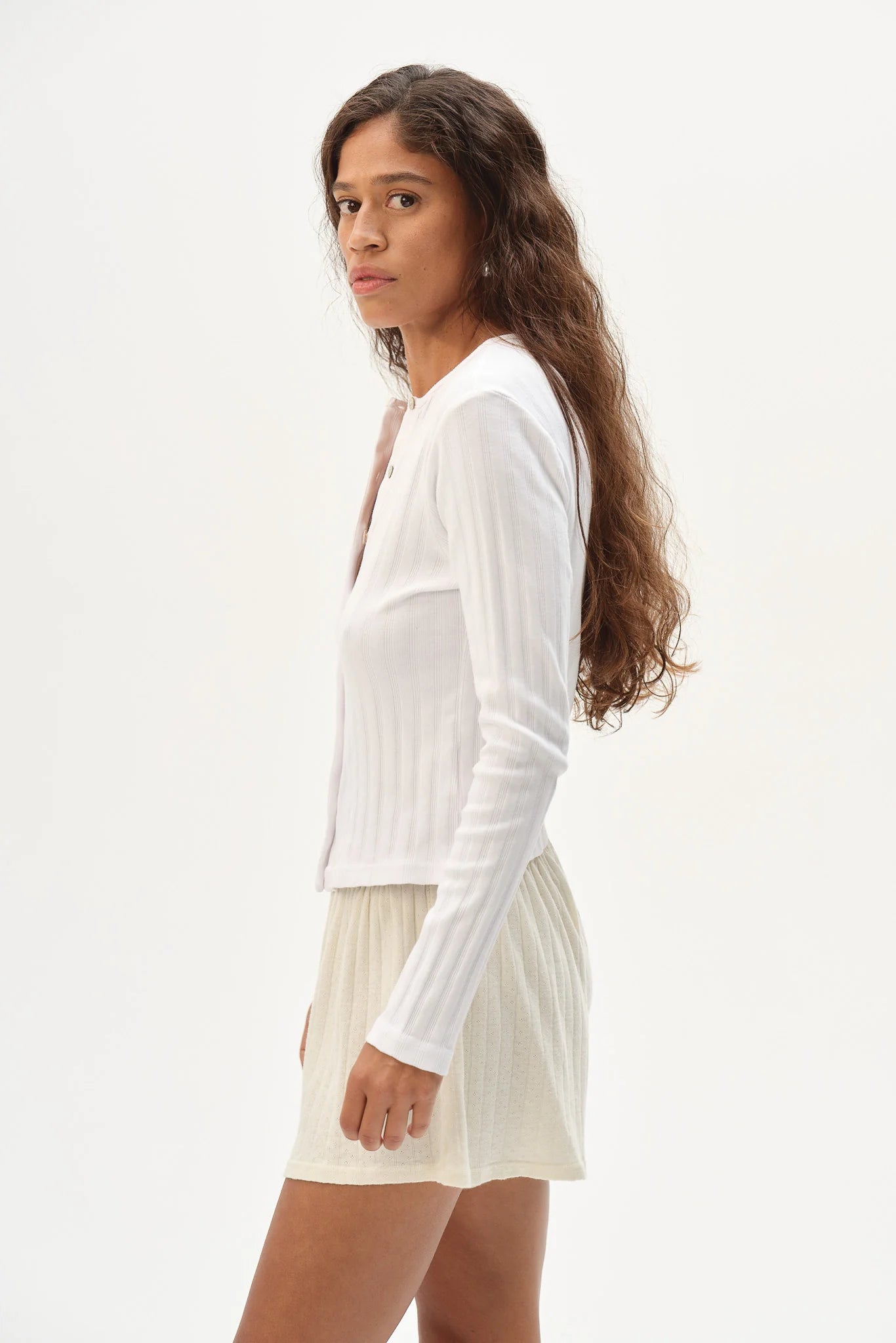 The Varied Rib Cardigan - Powder